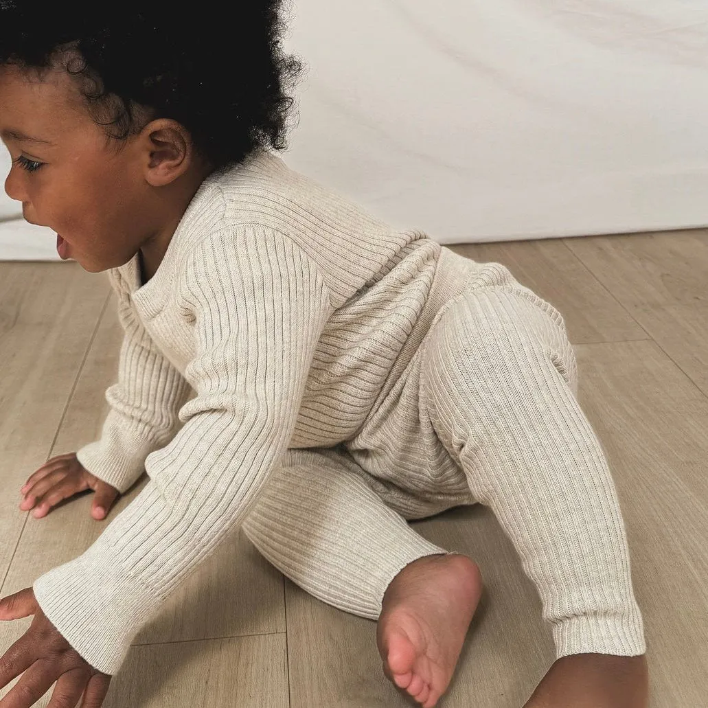 Noa Cotton Ribbed Knit Leggings (Wheat)