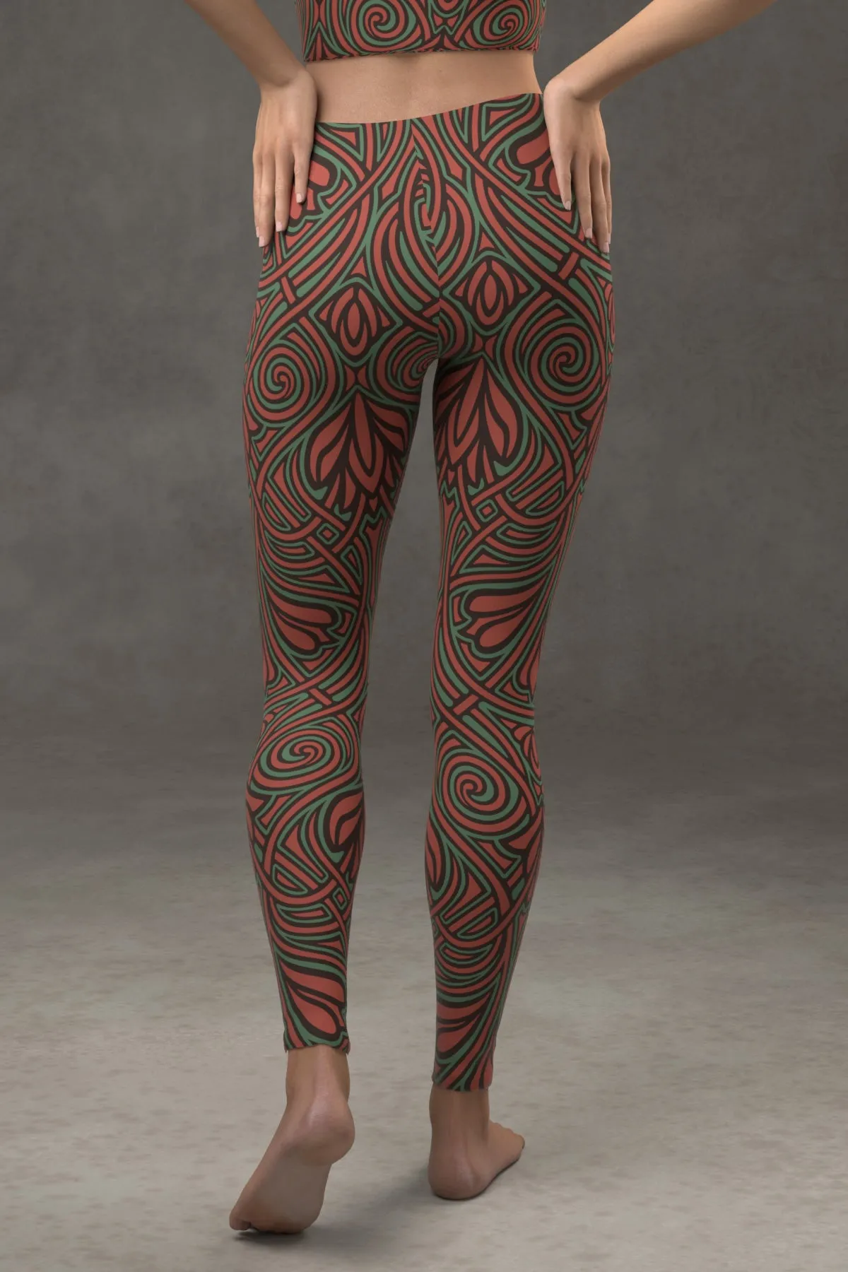 Nouveau Vines Leggings: Turquoise & Rose