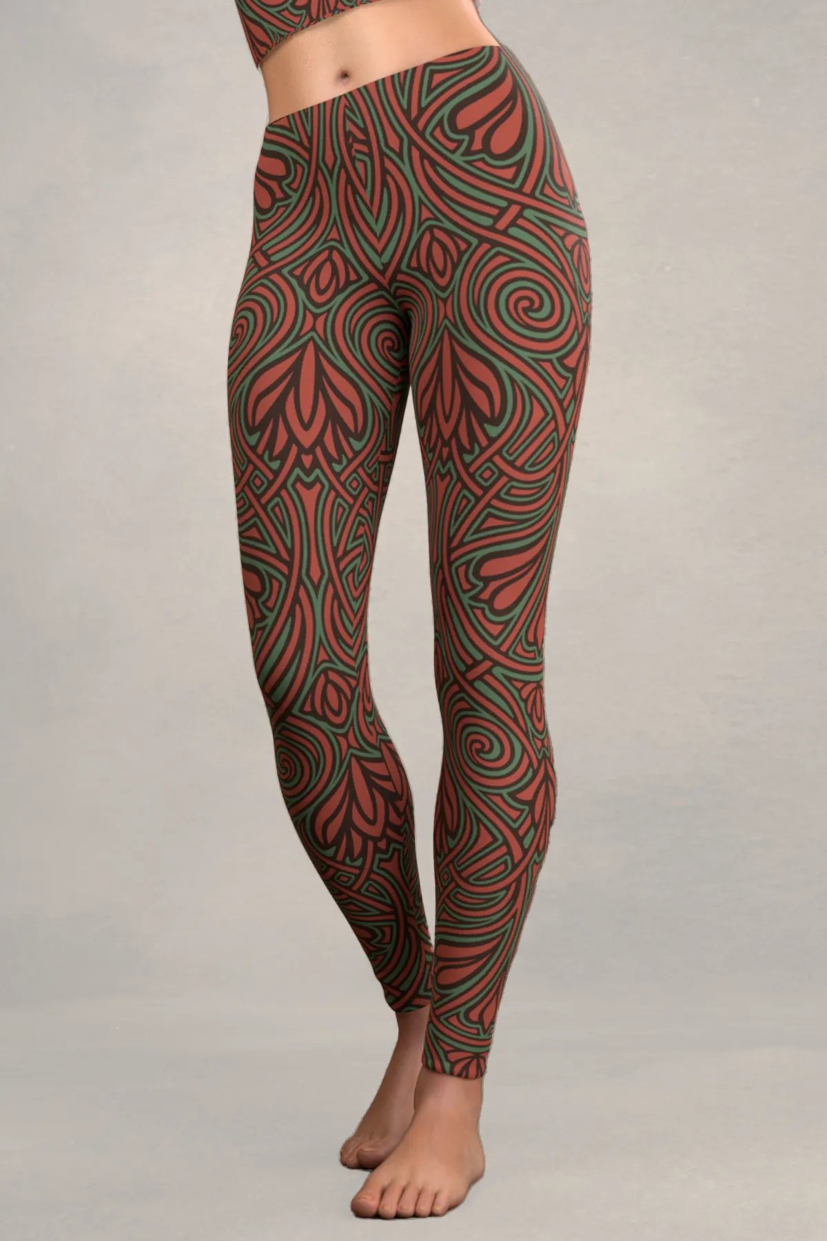 Nouveau Vines Leggings: Turquoise & Rose