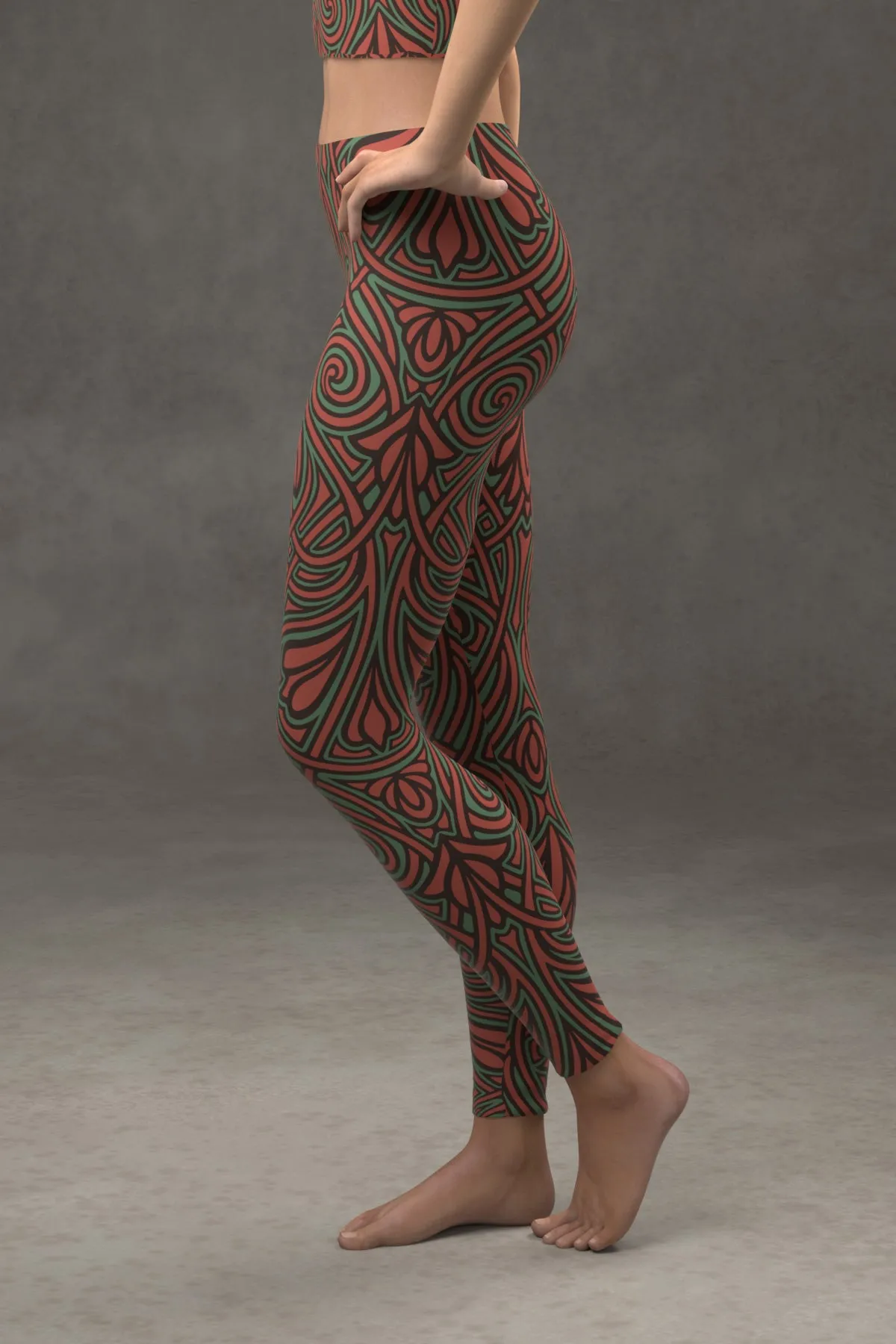 Nouveau Vines Leggings: Turquoise & Rose