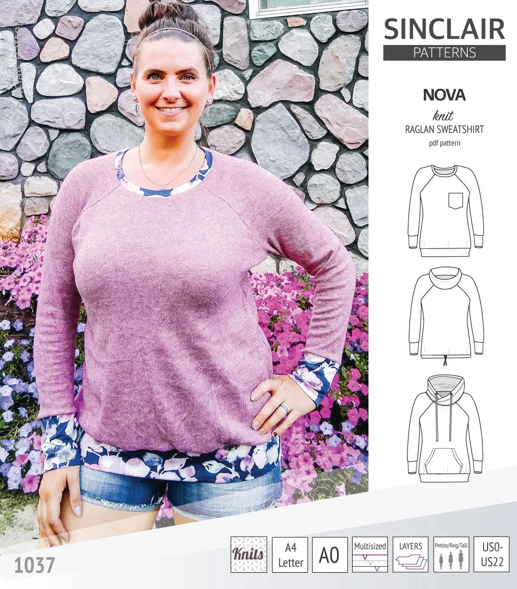 Nova knit raglan sweatshirt for women (PDF)