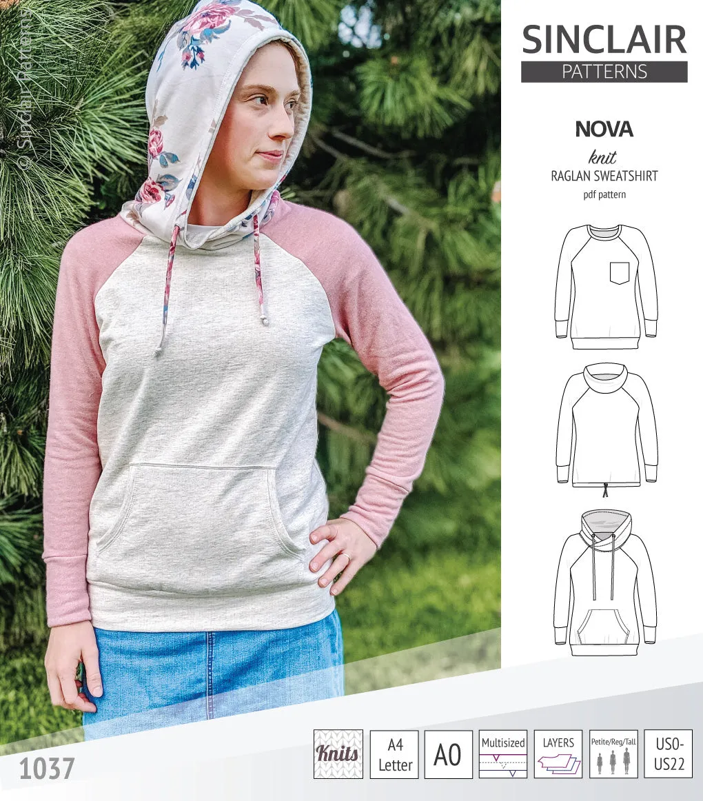 Nova knit raglan sweatshirt for women (PDF)