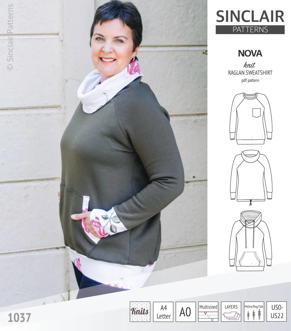 Nova knit raglan sweatshirt for women (PDF)