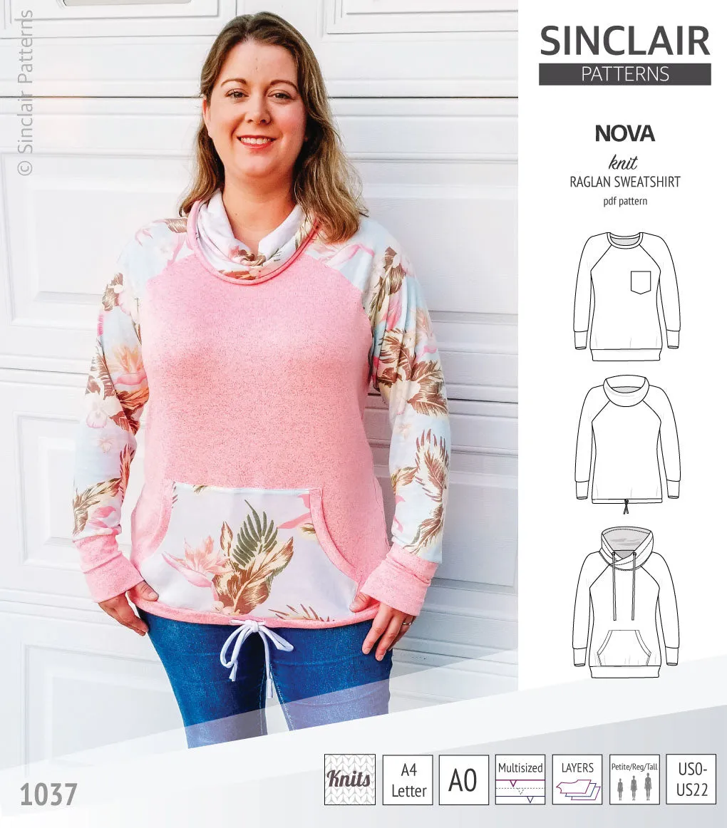 Nova knit raglan sweatshirt for women (PDF)