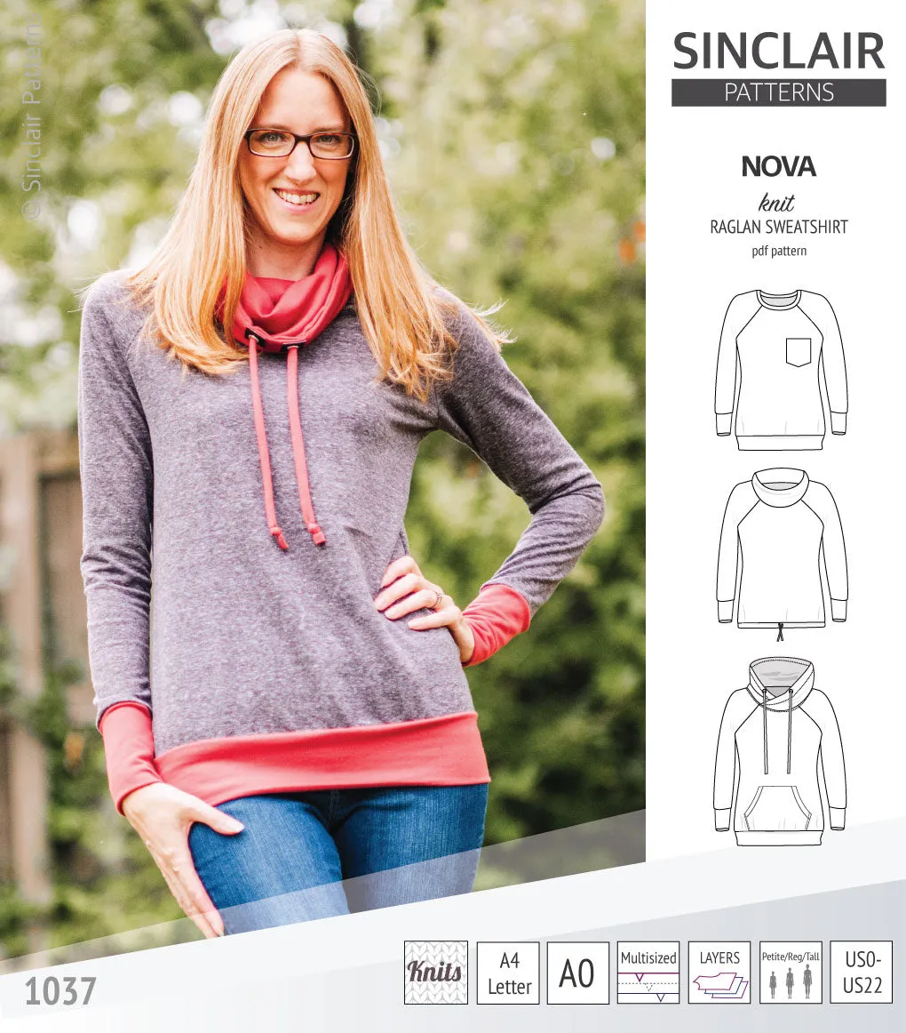 Nova knit raglan sweatshirt for women (PDF)