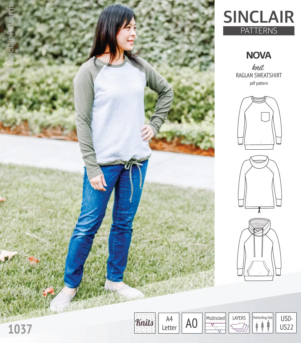 Nova knit raglan sweatshirt for women (PDF)