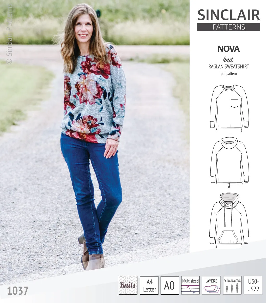 Nova knit raglan sweatshirt for women (PDF)