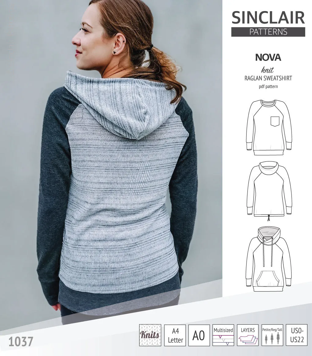 Nova knit raglan sweatshirt for women (PDF)