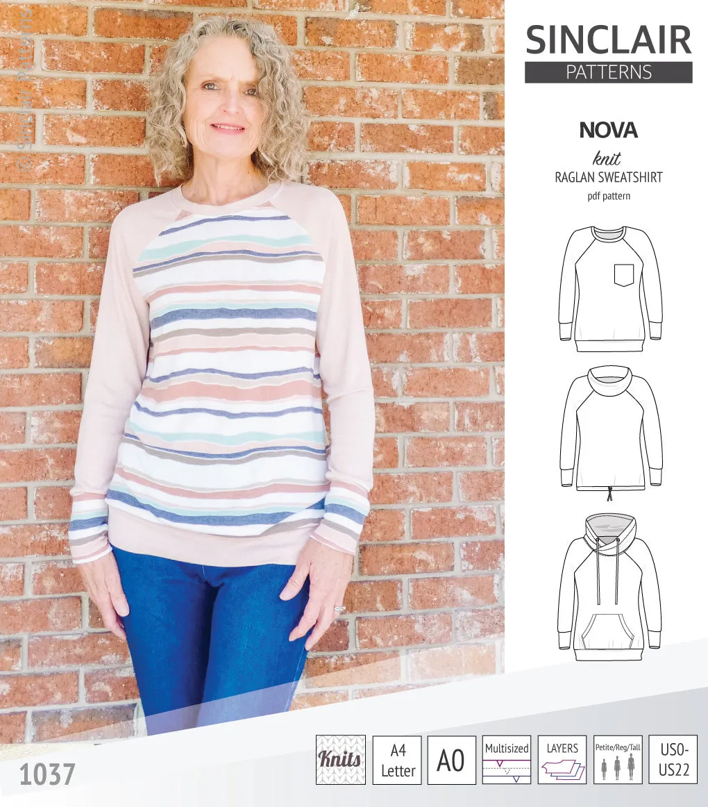 Nova knit raglan sweatshirt for women (PDF)
