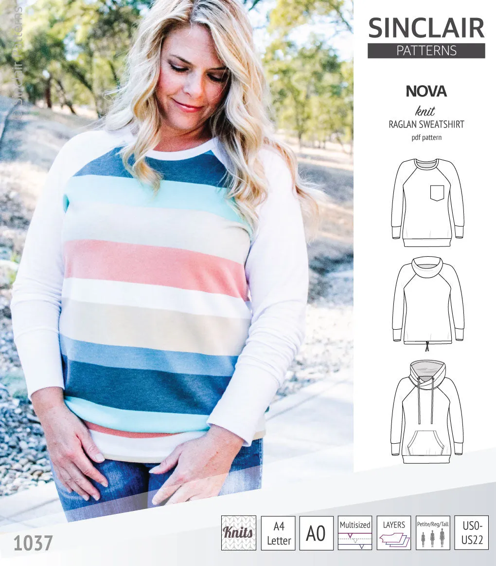 Nova knit raglan sweatshirt for women (PDF)