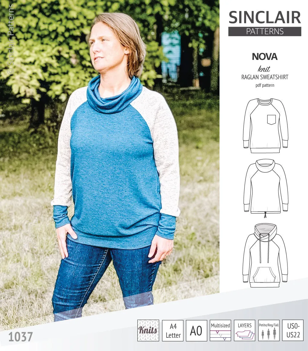 Nova knit raglan sweatshirt for women (PDF)