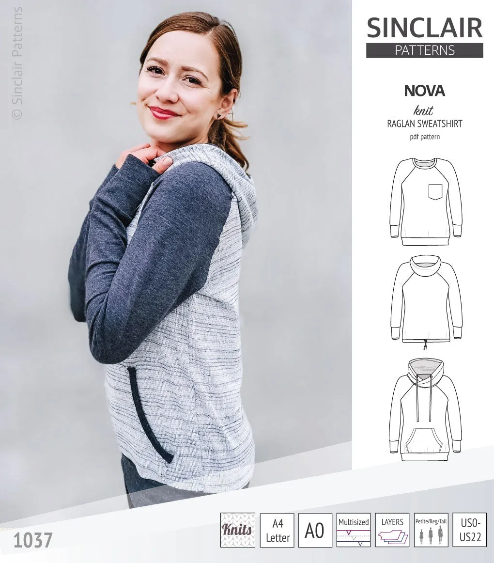 Nova knit raglan sweatshirt for women (PDF)