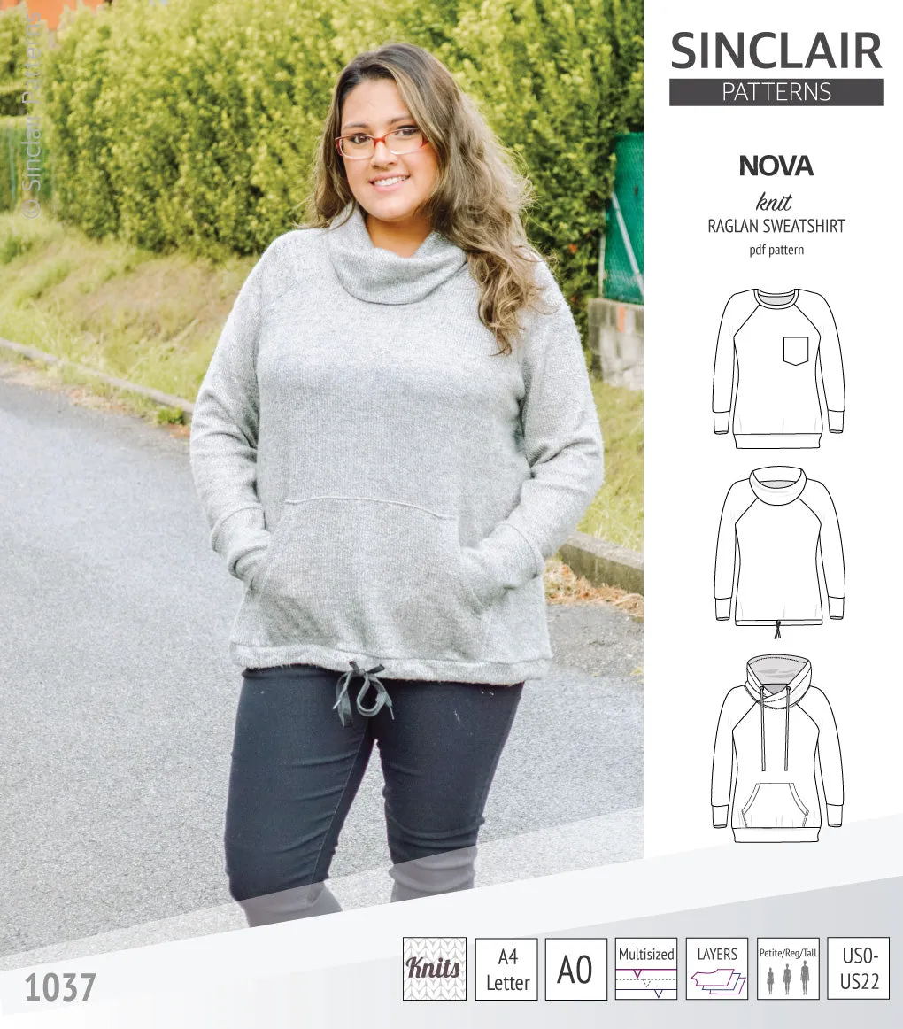 Nova knit raglan sweatshirt for women (PDF)