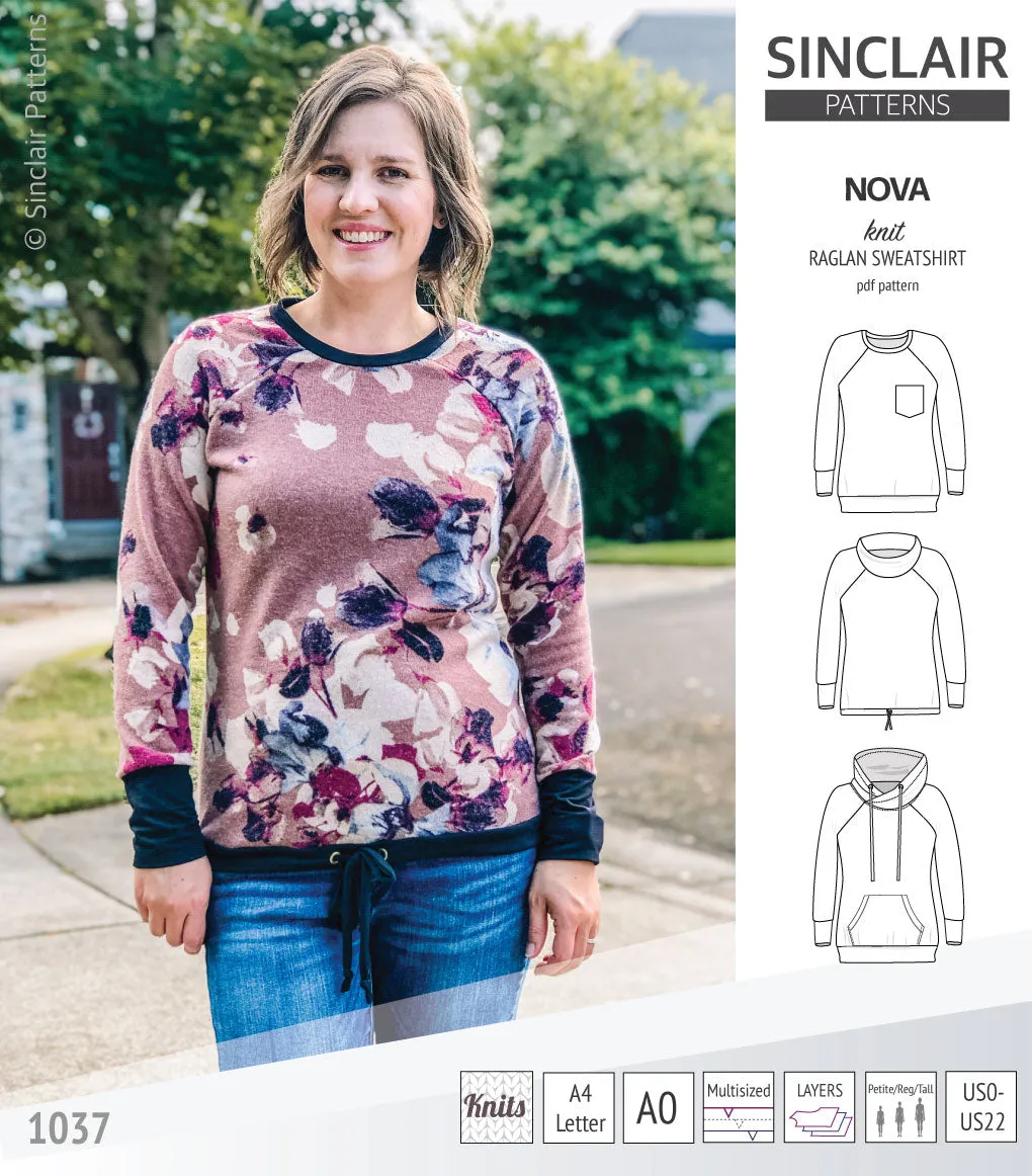 Nova knit raglan sweatshirt for women (PDF)