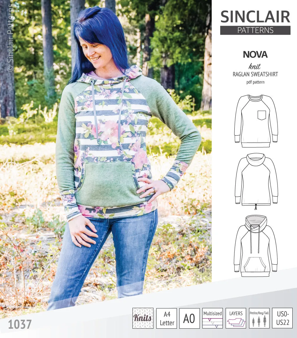 Nova knit raglan sweatshirt for women (PDF)