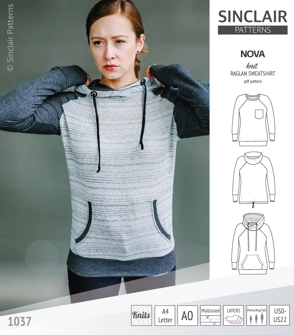 Nova knit raglan sweatshirt for women (PDF)