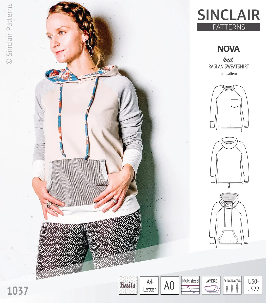 Nova knit raglan sweatshirt for women (PDF)
