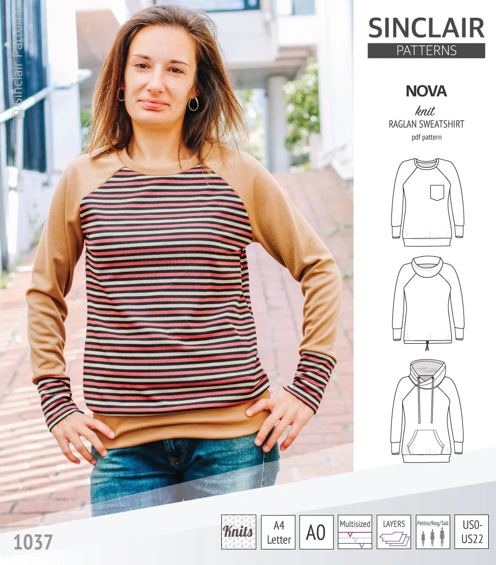 Nova knit raglan sweatshirt for women (PDF)