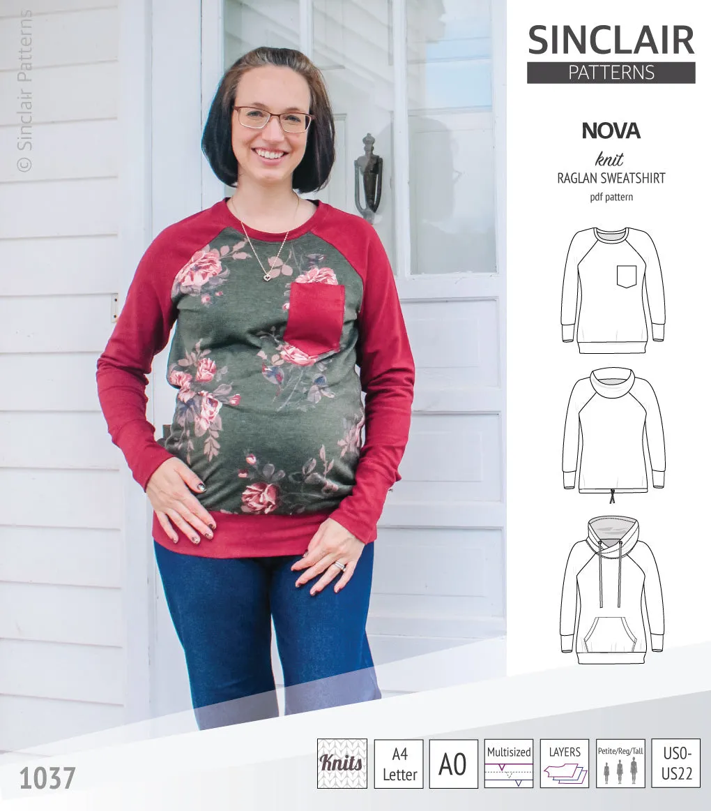 Nova knit raglan sweatshirt for women (PDF)