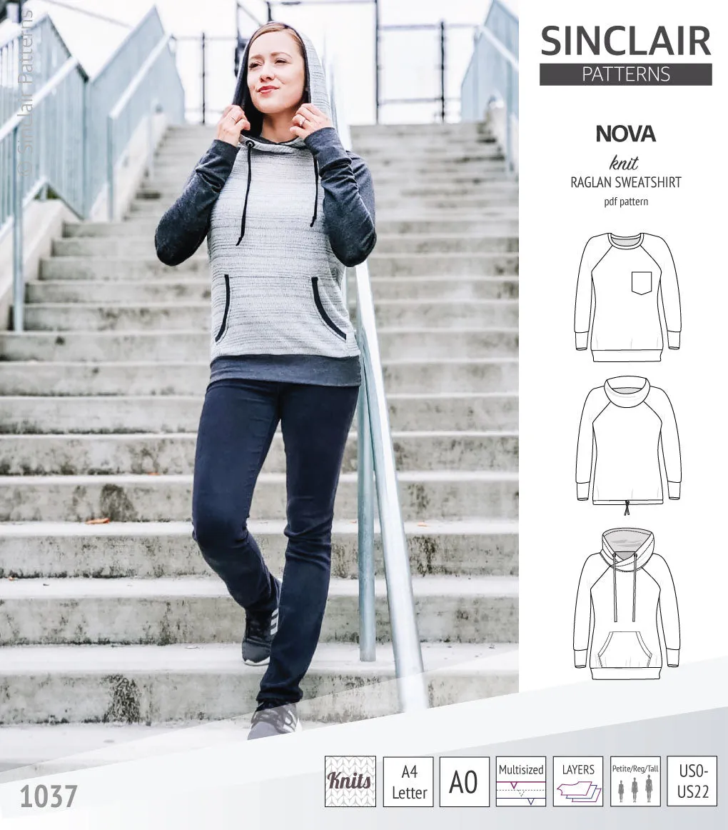 Nova knit raglan sweatshirt for women (PDF)