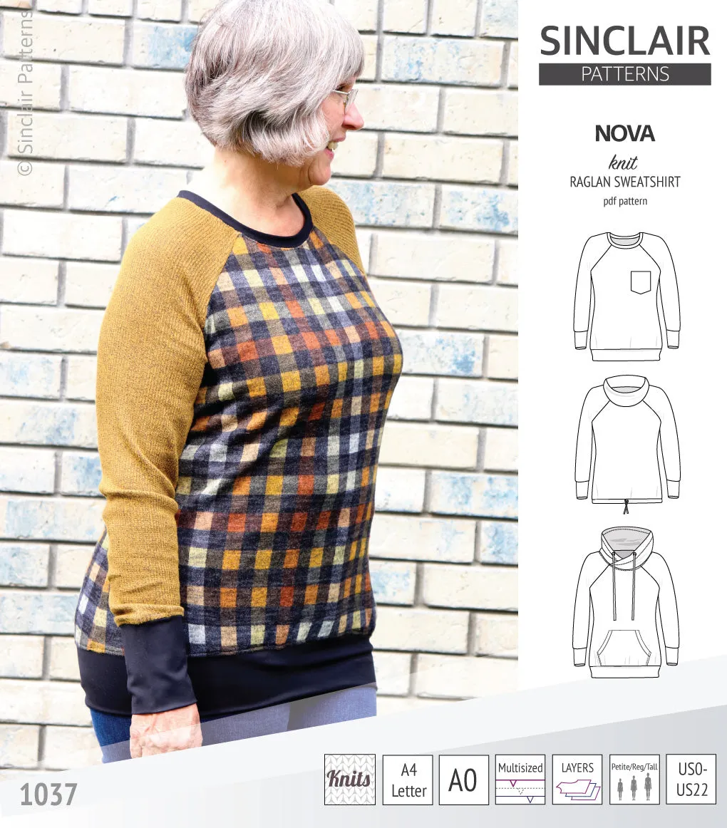 Nova knit raglan sweatshirt for women (PDF)