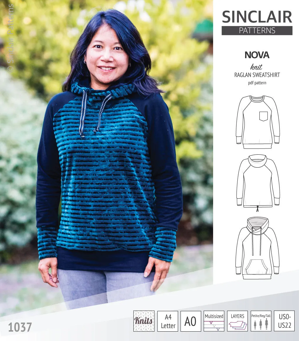 Nova knit raglan sweatshirt for women (PDF)