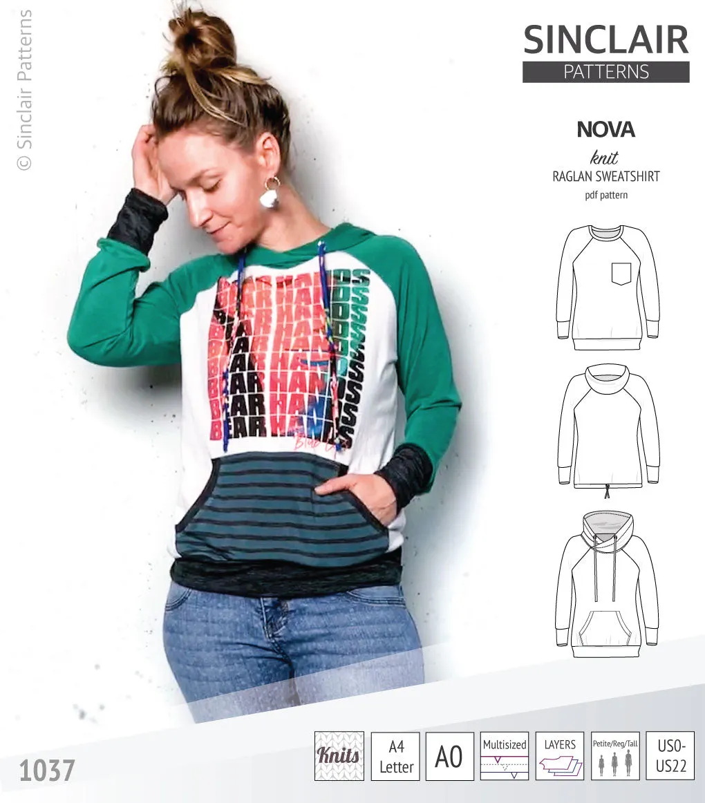 Nova knit raglan sweatshirt for women (PDF)
