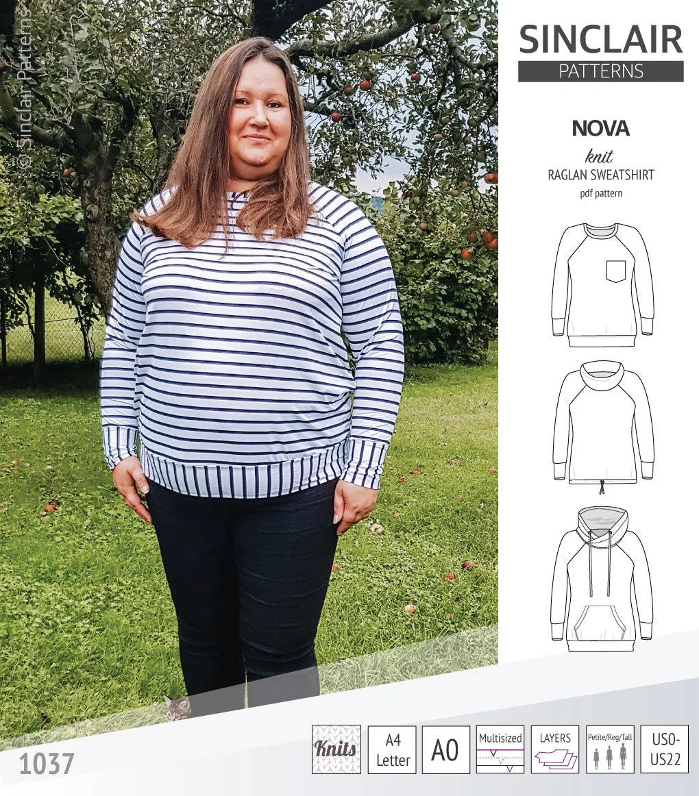 Nova knit raglan sweatshirt for women (PDF)