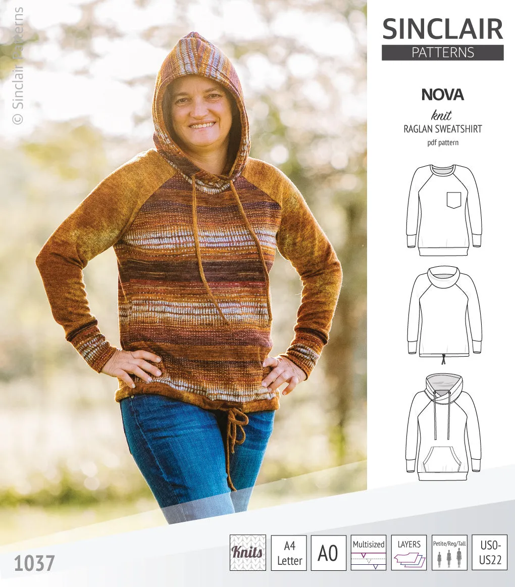 Nova knit raglan sweatshirt for women (PDF)