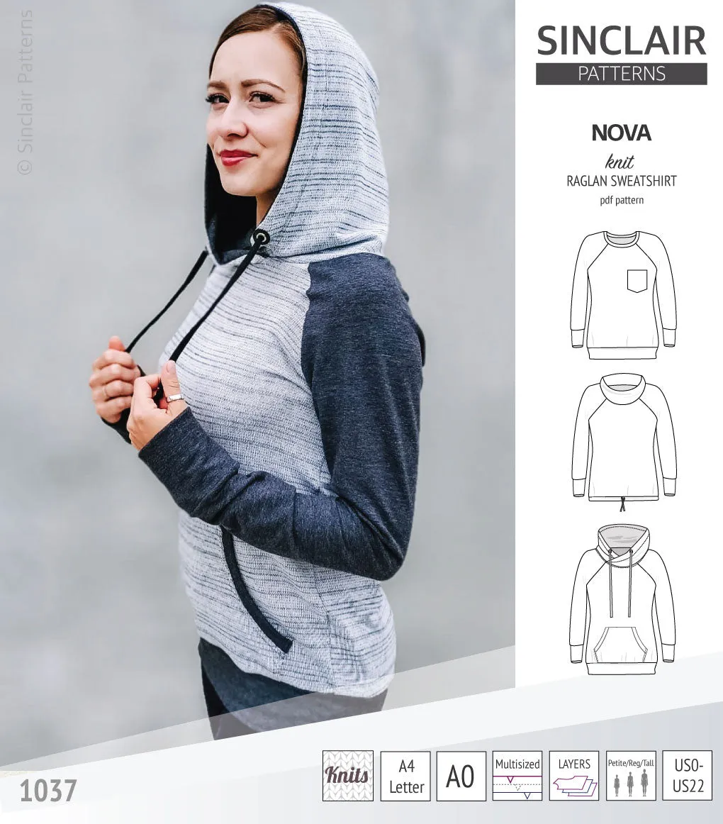 Nova knit raglan sweatshirt for women (PDF)