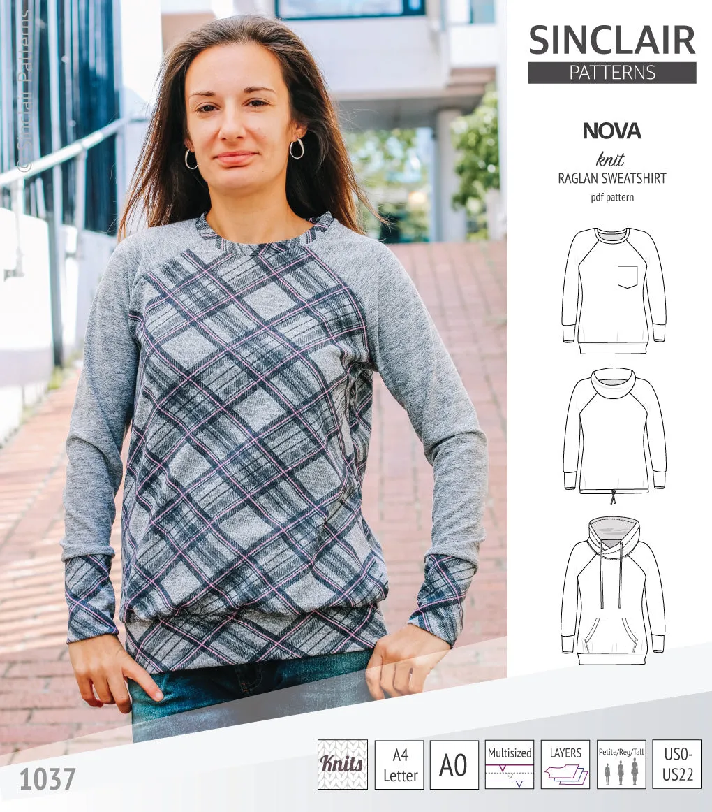 Nova knit raglan sweatshirt for women (PDF)
