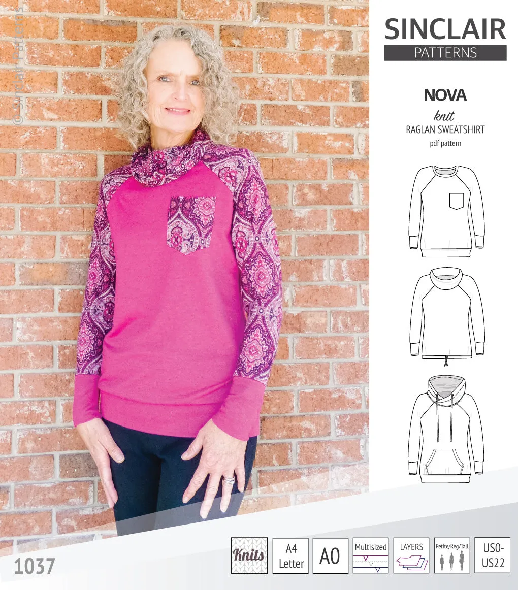 Nova knit raglan sweatshirt for women (PDF)