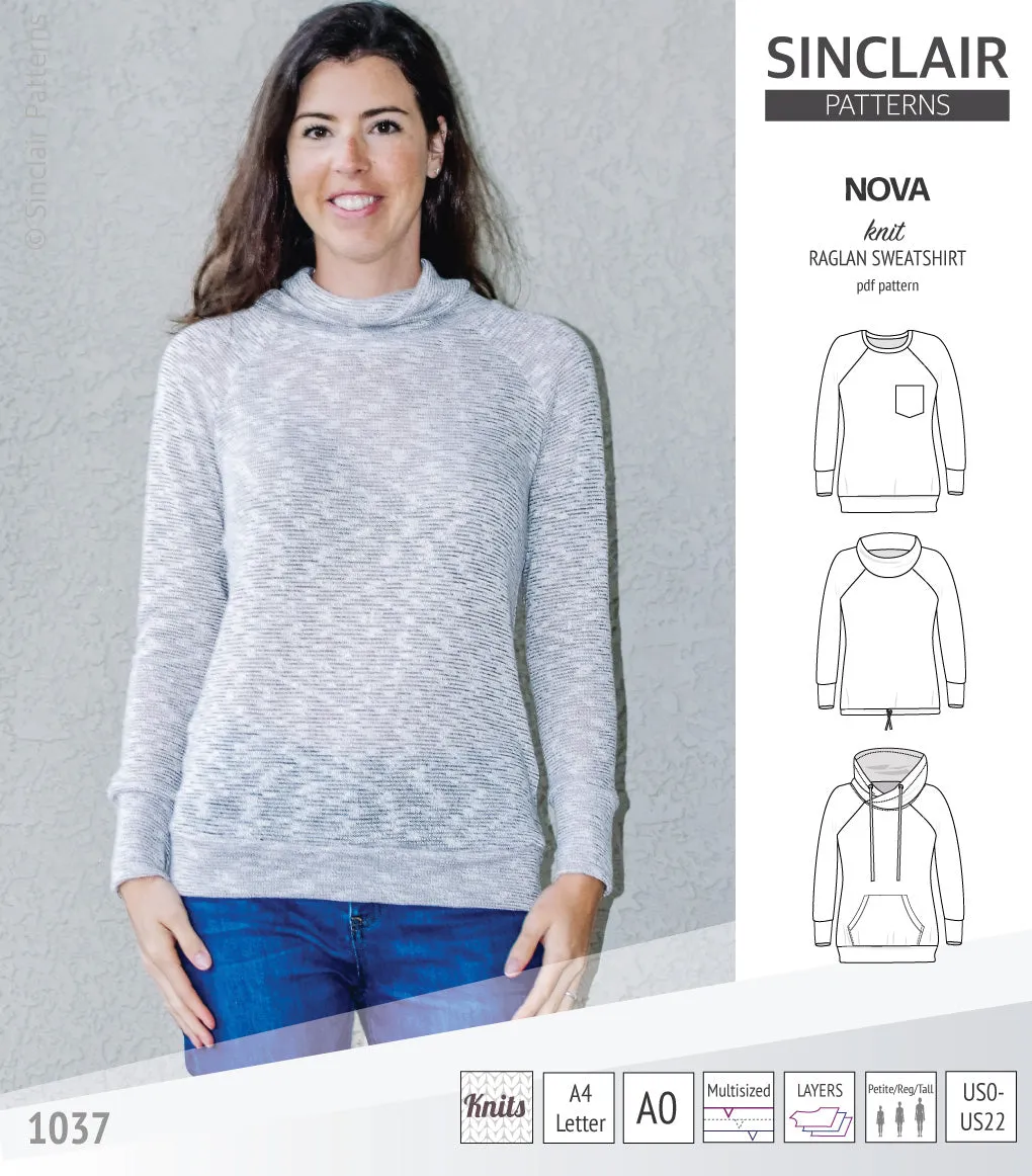 Nova knit raglan sweatshirt for women (PDF)