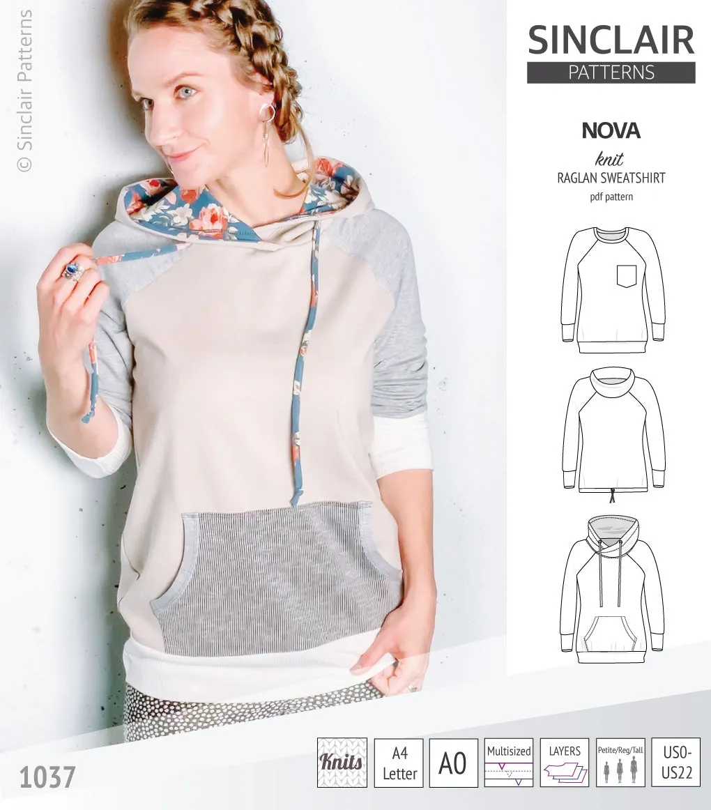 Nova knit raglan sweatshirt for women (PDF)
