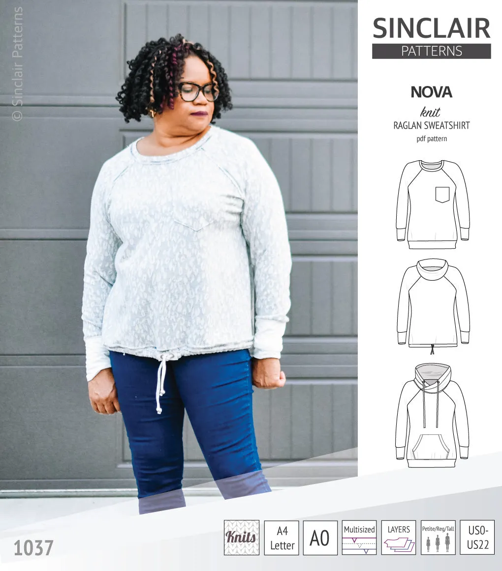 Nova knit raglan sweatshirt for women (PDF)
