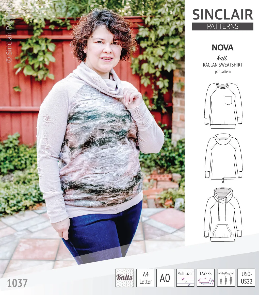 Nova knit raglan sweatshirt for women (PDF)