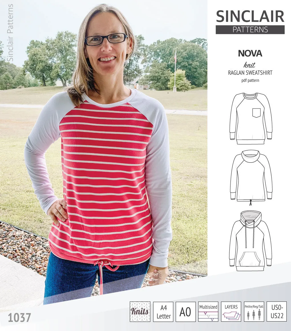 Nova knit raglan sweatshirt for women (PDF)