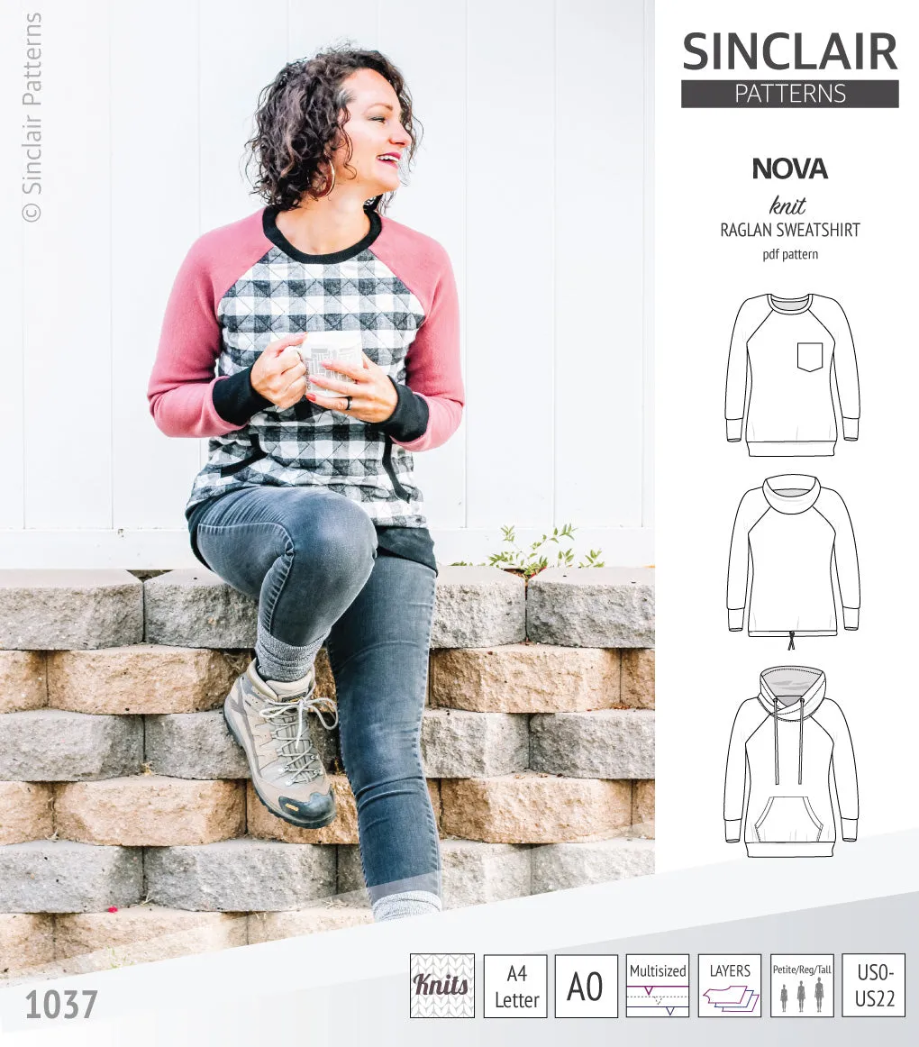 Nova knit raglan sweatshirt for women (PDF)