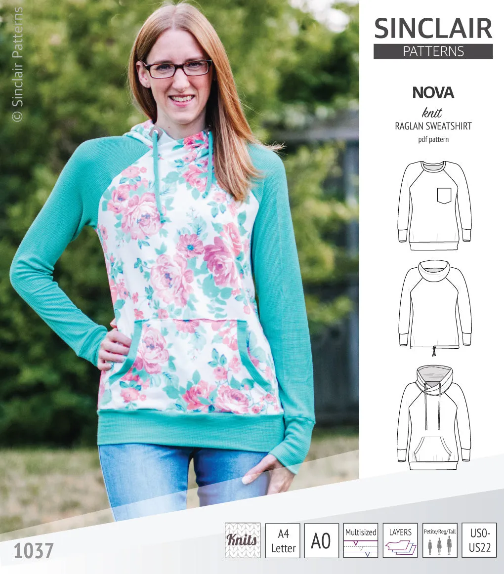 Nova knit raglan sweatshirt for women (PDF)