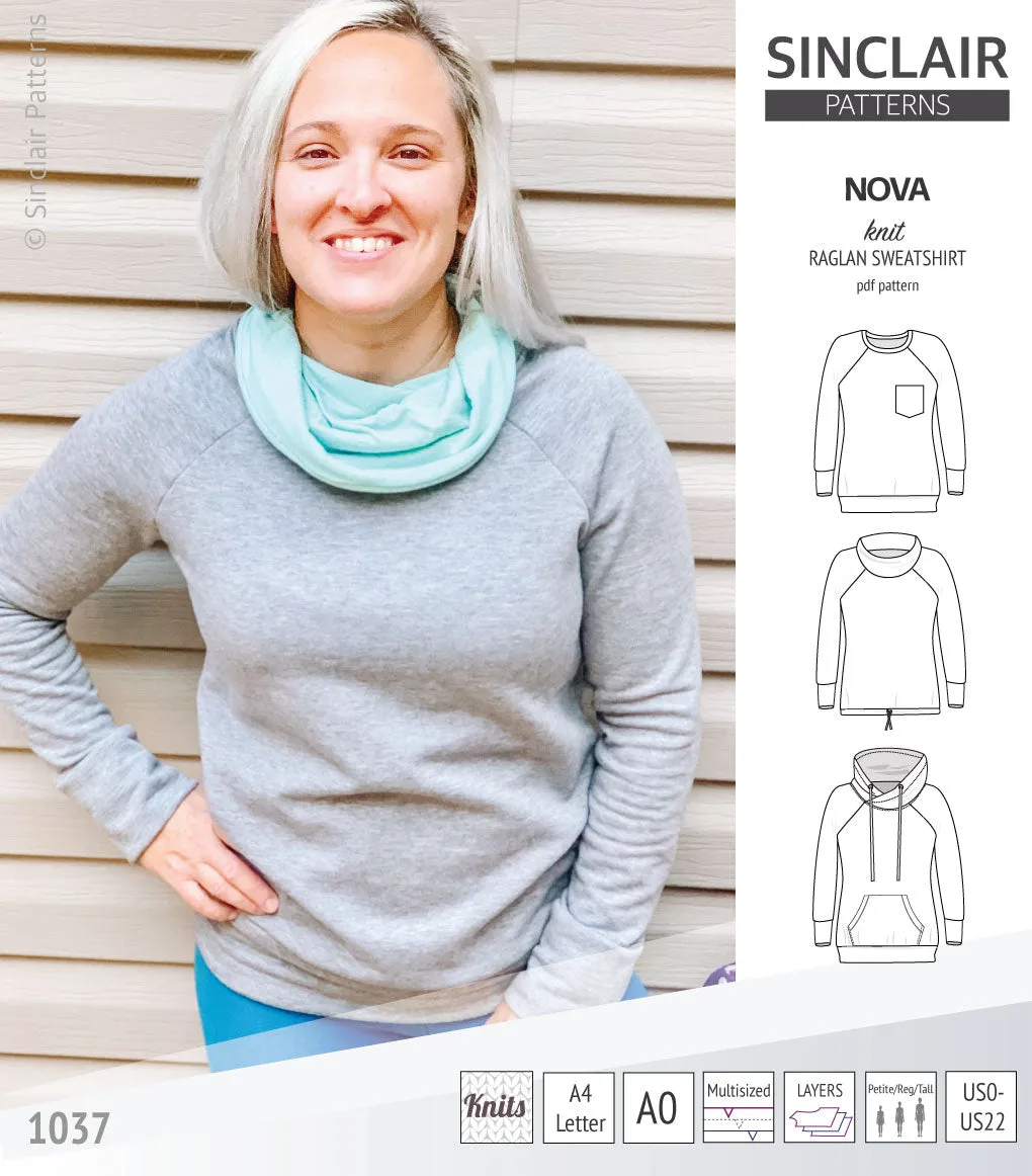 Nova knit raglan sweatshirt for women (PDF)