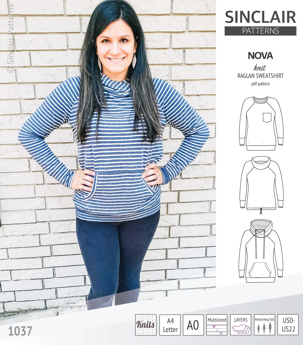 Nova knit raglan sweatshirt for women (PDF)
