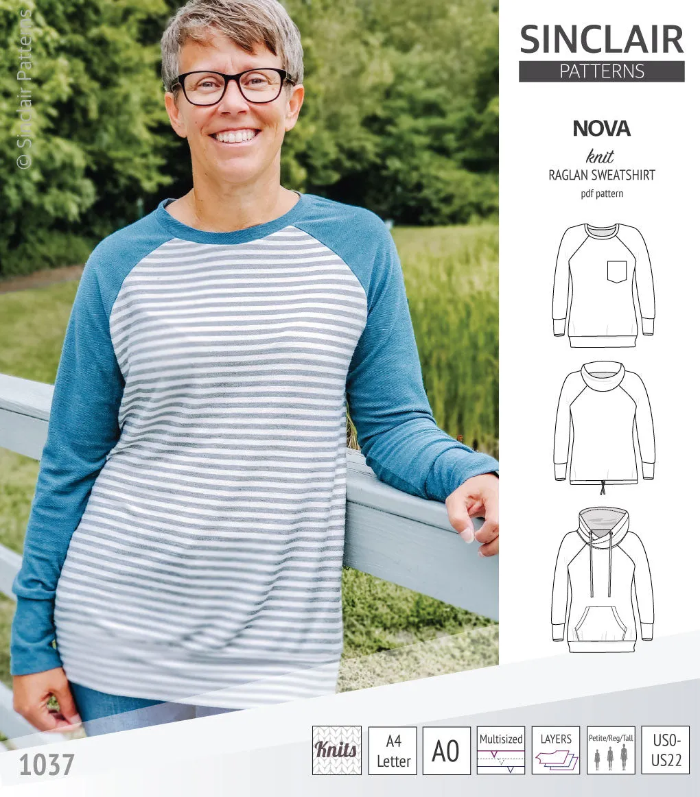 Nova knit raglan sweatshirt for women (PDF)