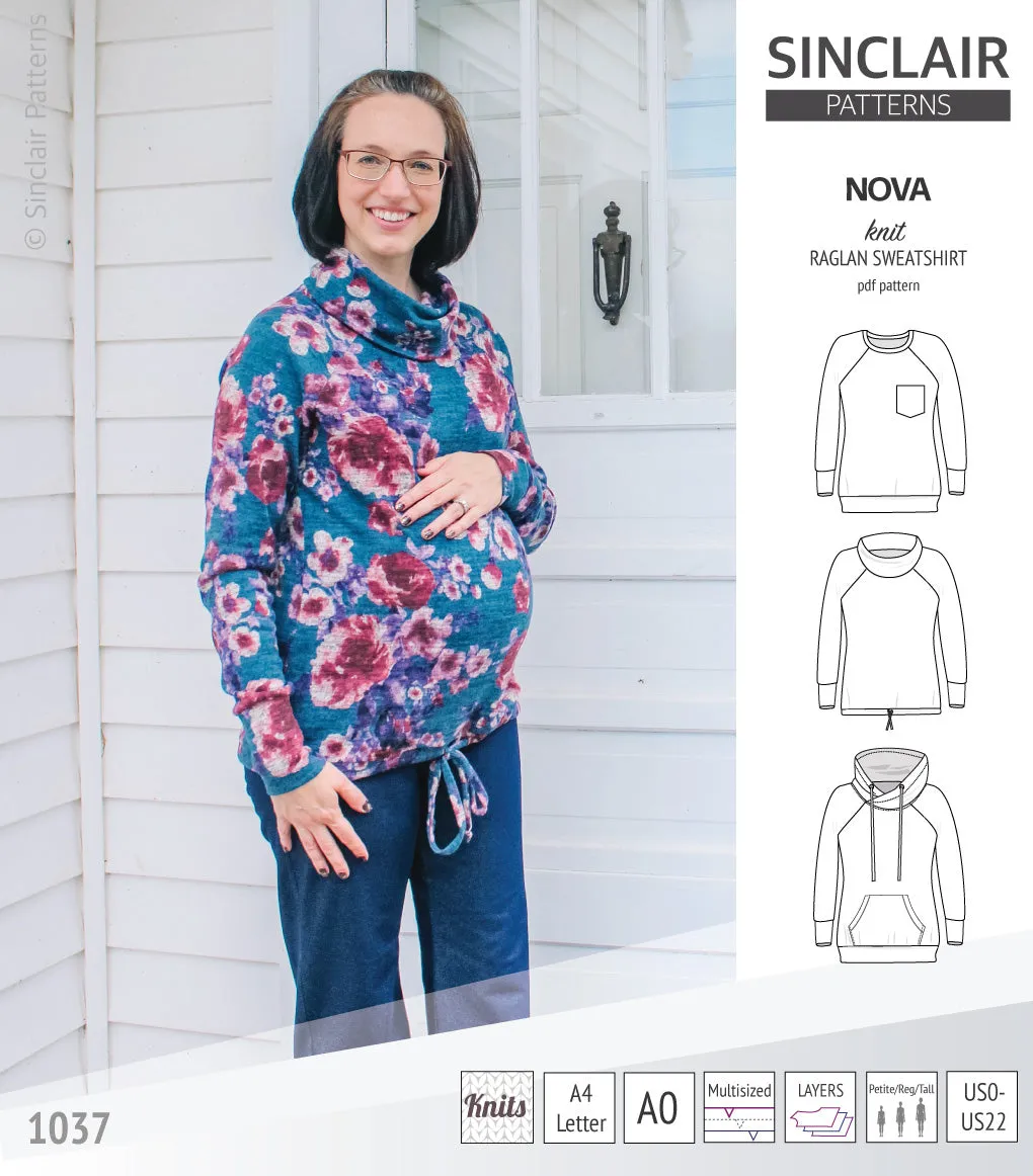 Nova knit raglan sweatshirt for women (PDF)