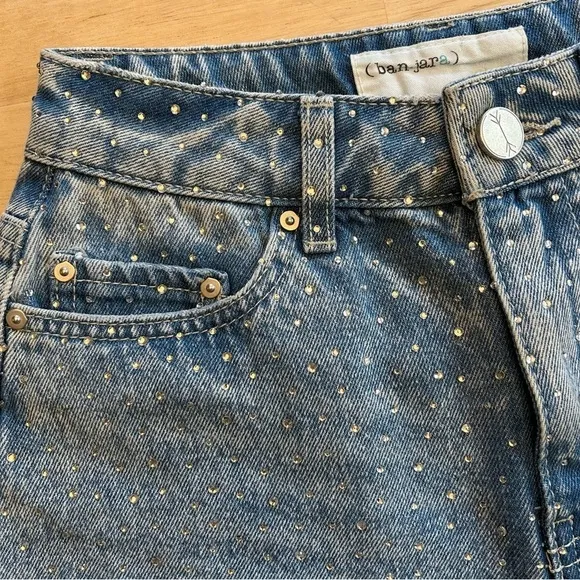 NWT BanJara Rhinestone Super High Rise Relaxed Fit Denim Shorts/Size 00
