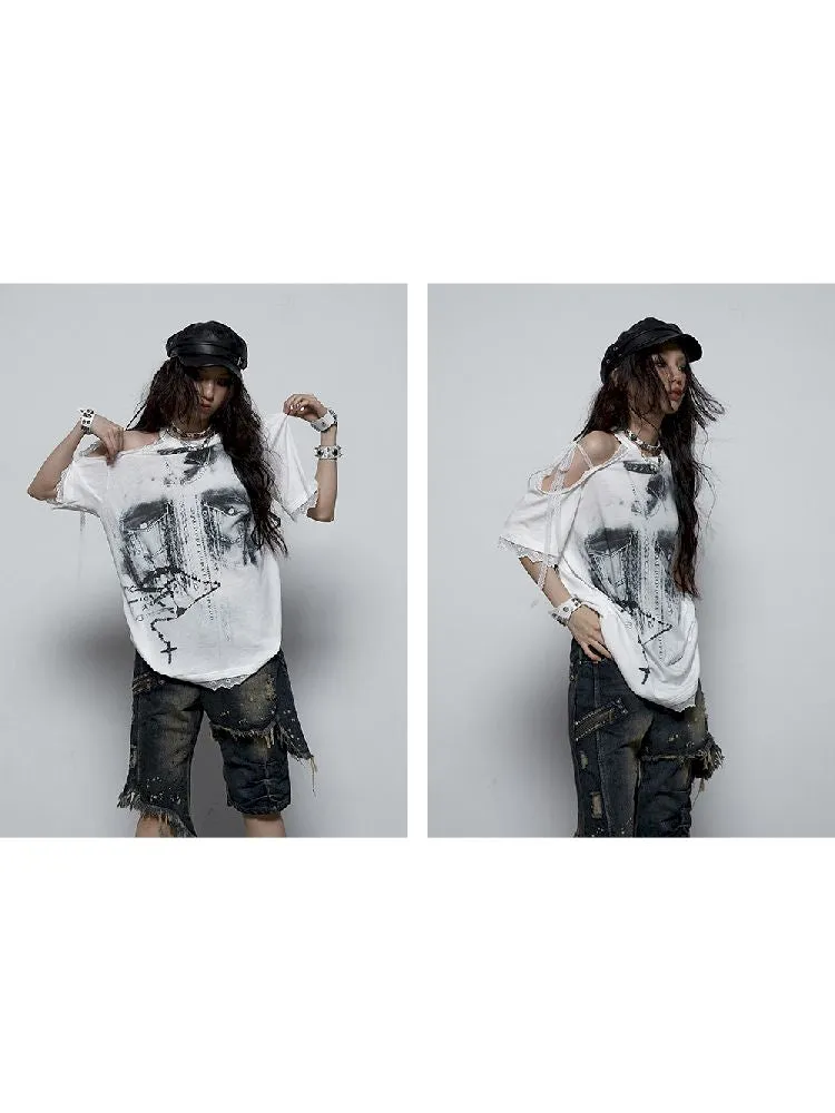 off-shoulder loose short-sleeved T-shirt