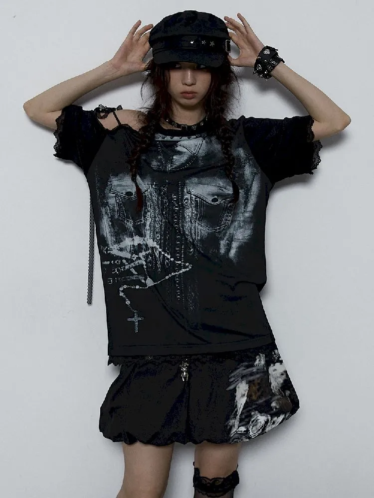 off-shoulder loose short-sleeved T-shirt