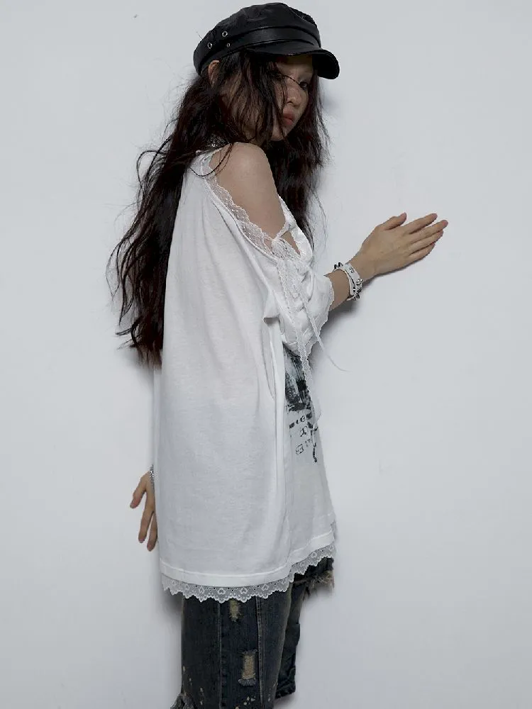off-shoulder loose short-sleeved T-shirt