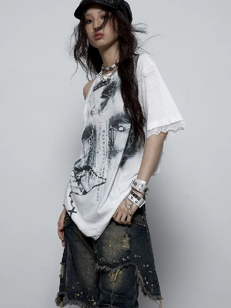 off-shoulder loose short-sleeved T-shirt