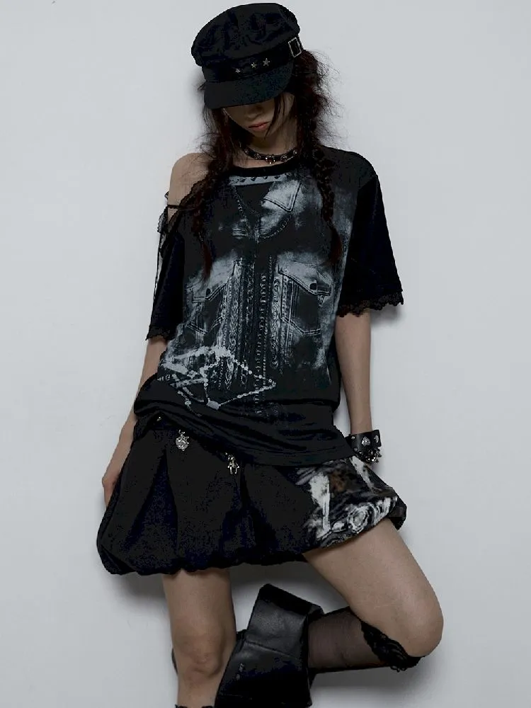 off-shoulder loose short-sleeved T-shirt