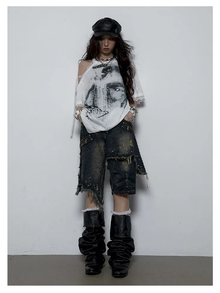 off-shoulder loose short-sleeved T-shirt